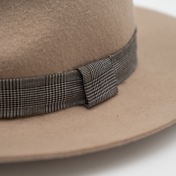 size S  - Zara Wool Hat Beige with Ribbon Felt Fedora - Picture 2 of 5